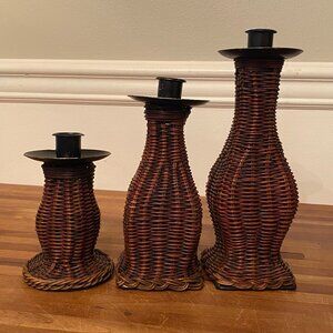 Vintage Italian Wicker Candlestick Holders Set of 3